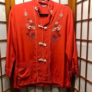Vintage Tomato Red Japanese Embroidered Top
